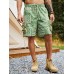 Men Two Large Pocket Geometric Print Mid Length Drawstring Overalls Shorts