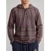 Mens Ethnic Striped Printed Half Buttons Hooded Sweatshirts