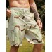 Men Print Multi Pocket Drawstring Mid Length Belted Overalls Shorts