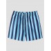 Men Letter   Striped Print Short Sleeve Beachwear Suits