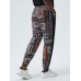 Mens Vintage Floral Geometric Print Side Stripe Loose Drawstring Pants