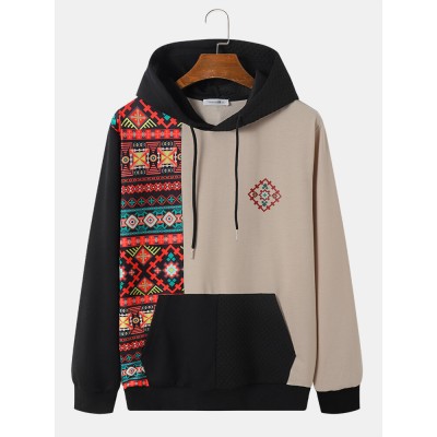 Mens Ethnic Pattern Drawstring Kangaroo Pocket Long Sleeve Hoodies